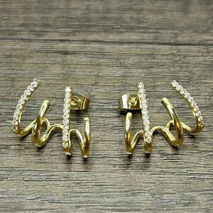 Gold Plated Cubic Zirconia Studded Four Claw Style Stud Earrings
